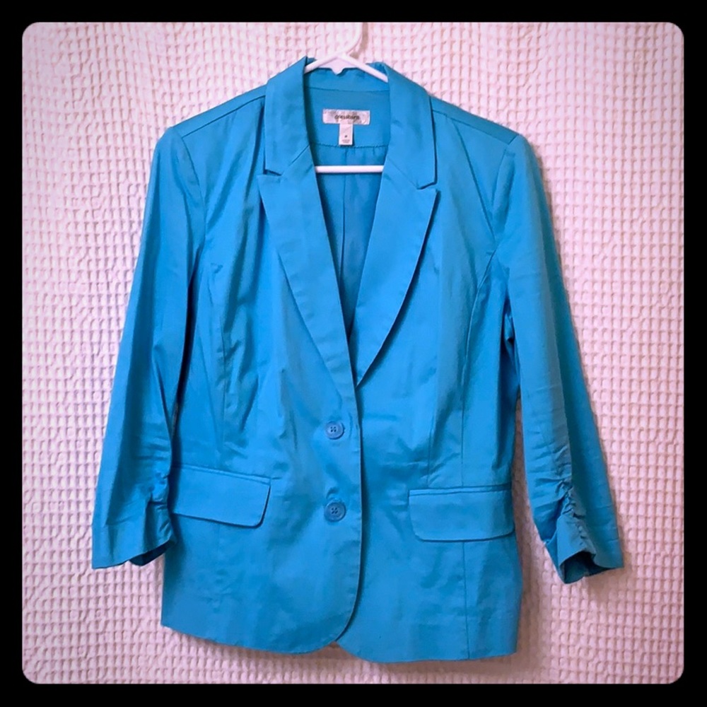 Teal Blazer with roushed 3/4 Sleeve - Size M